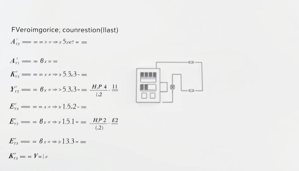 A detailed technical diagram depicting the essential thermodynamics formulas required for HVAC load calculation. The foreground showcases the key equations and variables, with clear mathematical notation and symbols. The middle ground features a simplified HVAC system schematic, highlighting the critical components. The background displays a soft, muted gradient, creating a clean, minimalist aesthetic that complements the technical subject matter. The lighting is soft and diffused, casting gentle shadows to enhance the three-dimensional depth. The camera angle is a slightly elevated perspective, providing an optimal view of the diagram's structure and contents.