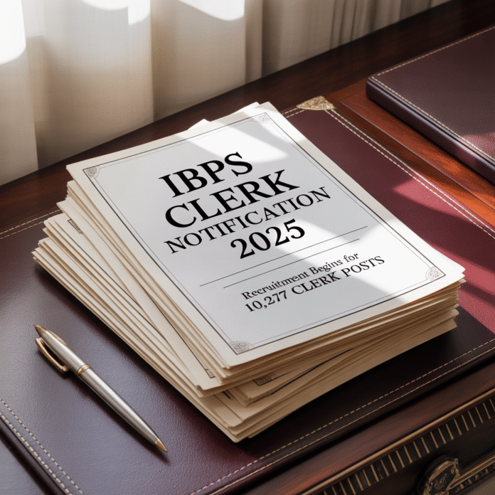 IBPS Clerk Notification 2025 _Recruitment Begins for 10,277 Clerk Posts IBPS Clerk Notification 2025: Recruitment Begins for 10,277 Clerk Posts