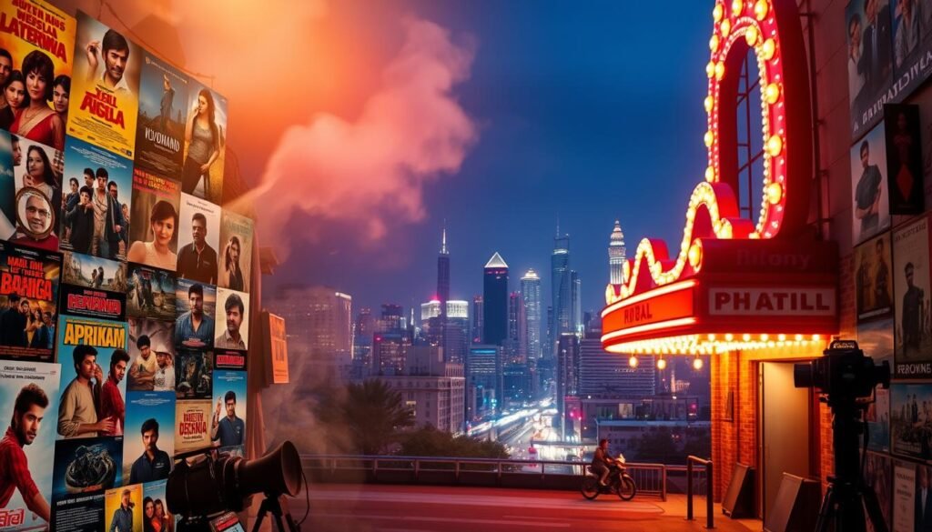 A cinematic mosaic of Bollywood's hidden gems, showcasing a diverse array of underrated films. In the foreground, a vibrant collage of movie posters, each with a distinct visual style and captivating storylines. The middle ground features a hazy, dreamlike scene of film reels and vintage cameras, hinting at the rich cinematic heritage. In the background, a bustling city skyline, where the lights of a marquee illuminate the night, inviting viewers to discover these overlooked cinematic treasures. A warm, golden glow pervades the scene, evoking a sense of nostalgia and the timeless allure of these underappreciated Bollywood classics. A cinematic mosaic of Bollywood's hidden gems, showcasing a diverse array of underrated films. In the foreground, a vibrant collage of movie posters, each with a distinct visual style and captivating storylines. The middle ground features a hazy, dreamlike scene of film reels and vintage cameras, hinting at the rich cinematic heritage. In the background, a bustling city skyline, where the lights of a marquee illuminate the night, inviting viewers to discover these overlooked cinematic treasures. A warm, golden glow pervades the scene, evoking a sense of nostalgia and the timeless allure of these underappreciated Bollywood classics.