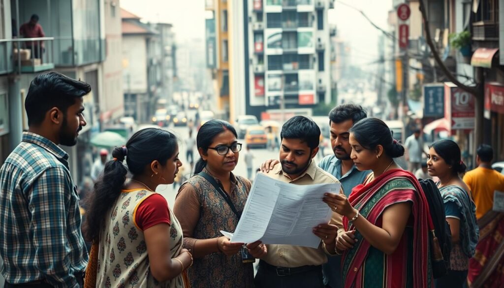 A vibrant, high-resolution image of a diverse group of mental health NGO workers in India, captured in a cinéma vérité style. In the foreground, a team of dedicated individuals from various backgrounds huddles together, discussing plans and strategies to address the mental health crisis. The middle ground showcases the NGO's headquarters, a modern, well-equipped facility with a sense of purpose and community. In the background, the bustling streets of an Indian city provide a dynamic, multicultural setting, highlighting the NGO's integration within the local context. Soft, warm lighting illuminates the scene, conveying a sense of hope and determination in the face of the "silent epidemic" of mental health challenges. The overall composition strikes a balance between the human elements and the organizational infrastructure, reflecting the collaborative, grassroots approach of these NGOs. A vibrant, high-resolution image of a diverse group of mental health NGO workers in India, captured in a cinéma vérité style. In the foreground, a team of dedicated individuals from various backgrounds huddles together, discussing plans and strategies to address the mental health crisis. The middle ground showcases the NGO's headquarters, a modern, well-equipped facility with a sense of purpose and community. In the background, the bustling streets of an Indian city provide a dynamic, multicultural setting, highlighting the NGO's integration within the local context. Soft, warm lighting illuminates the scene, conveying a sense of hope and determination in the face of the "silent epidemic" of mental health challenges. The overall composition strikes a balance between the human elements and the organizational infrastructure, reflecting the collaborative, grassroots approach of these NGOs.