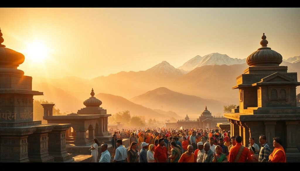 A vibrant tapestry of regional languages, illuminated by the warm glow of a sun-drenched landscape. In the foreground, intricate scripts dance across ancient stone monuments, their intricate patterns echoing the rich diversity of India's linguistic heritage. In the middle ground, a crowd of people, each wearing traditional garments adorned with cultural motifs, engage in lively conversation, their voices blending into a harmonious chorus. In the background, towering mountains rise, their snow-capped peaks a testament to the enduring resilience of these indigenous tongues. The scene is bathed in a soft, golden light, creating an atmosphere of reverence and celebration for the linguistic tapestry that defines the heart of this nation. A vibrant tapestry of regional languages, illuminated by the warm glow of a sun-drenched landscape. In the foreground, intricate scripts dance across ancient stone monuments, their intricate patterns echoing the rich diversity of India's linguistic heritage. In the middle ground, a crowd of people, each wearing traditional garments adorned with cultural motifs, engage in lively conversation, their voices blending into a harmonious chorus. In the background, towering mountains rise, their snow-capped peaks a testament to the enduring resilience of these indigenous tongues. The scene is bathed in a soft, golden light, creating an atmosphere of reverence and celebration for the linguistic tapestry that defines the heart of this nation.