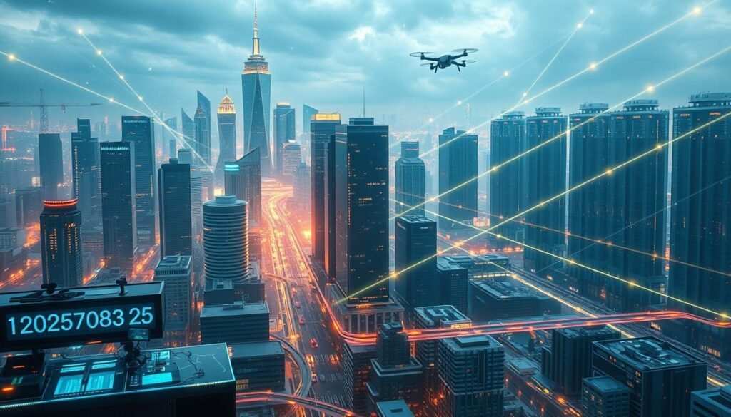 An advanced cityscape in the year 2025, where skyscrapers and data centers are enveloped in a shimmering forcefield of digital security. In the foreground, a sleek cybersecurity control center with holographic displays and teams of analysts monitoring threats. The middle ground features a bustling city, with autonomous vehicles and drones zipping through the air, all protected by layered encryption and AI-driven threat detection. The background showcases the latest cloud infrastructure - towering data halls with quantum-secured servers, crisscrossed by beams of light signifying petabytes of encrypted information. An atmosphere of technological prowess and vigilant protection pervades the scene, reflecting the future of cloud security. An advanced cityscape in the year 2025, where skyscrapers and data centers are enveloped in a shimmering forcefield of digital security. In the foreground, a sleek cybersecurity control center with holographic displays and teams of analysts monitoring threats. The middle ground features a bustling city, with autonomous vehicles and drones zipping through the air, all protected by layered encryption and AI-driven threat detection. The background showcases the latest cloud infrastructure - towering data halls with quantum-secured servers, crisscrossed by beams of light signifying petabytes of encrypted information. An atmosphere of technological prowess and vigilant protection pervades the scene, reflecting the future of cloud security.