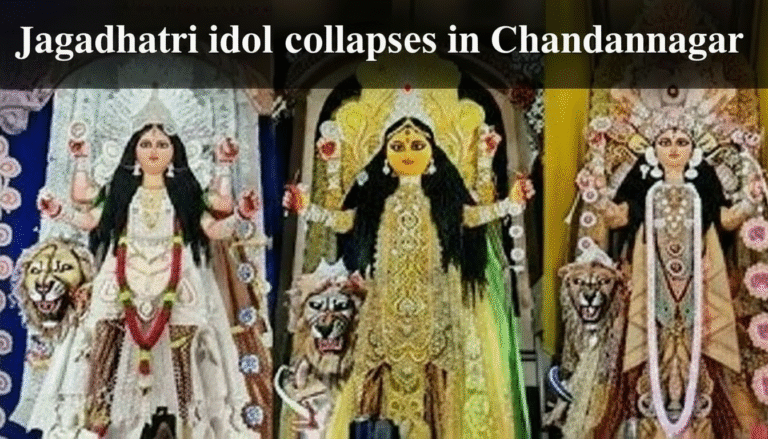 Jagadhatri idol collapses in Chandannagar.